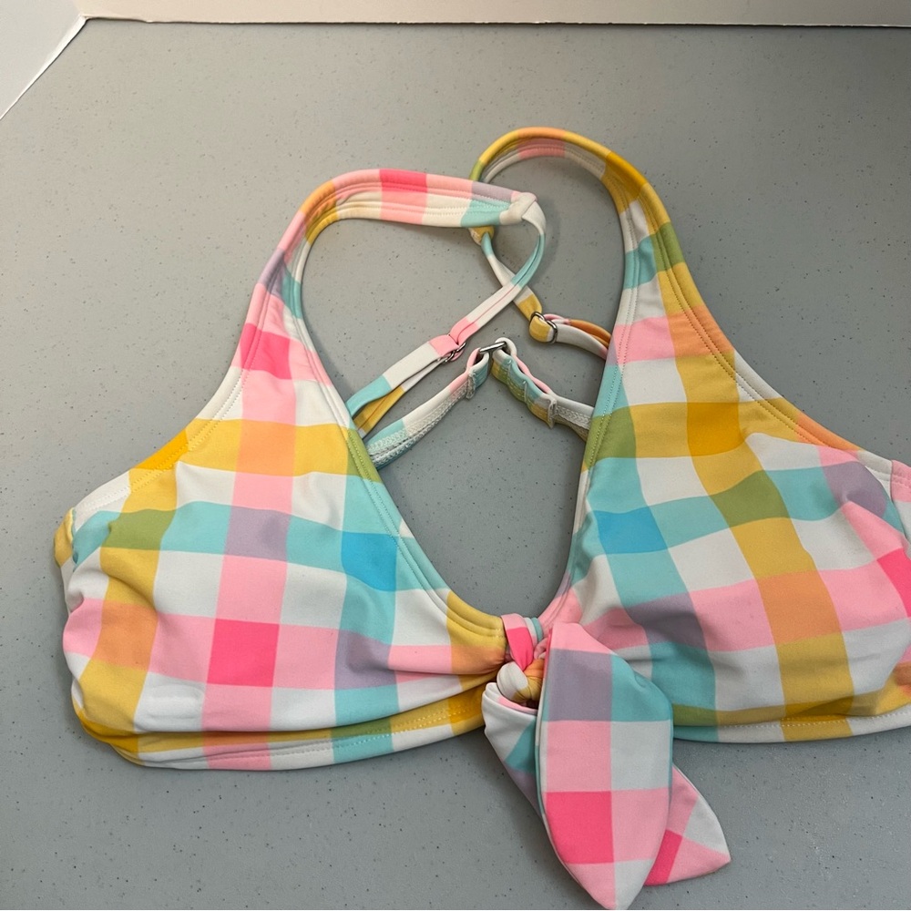 Xhilaration Colorful Checkered Bathing Swim Suit Bikini Top Sz Large
